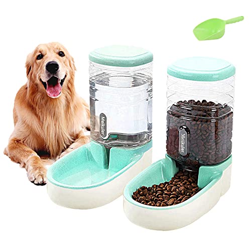 Automatischer Futterspender 3.8L mit Schaufel,Wasserspender 3.8L Feeder Futterautomat Trockenfutter Spender Futterstation für Hunde Katze Haustiere (Grün) von Meijeegu