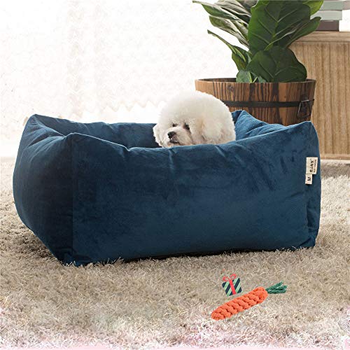 Mateju Hundebett für Katzen und Hunde mit Plüsch, Deluxe Platz Baumwolle Hundesofa Hundematte weichem rutschfest Katzenbett (L,Dunkelblau) von Meiju