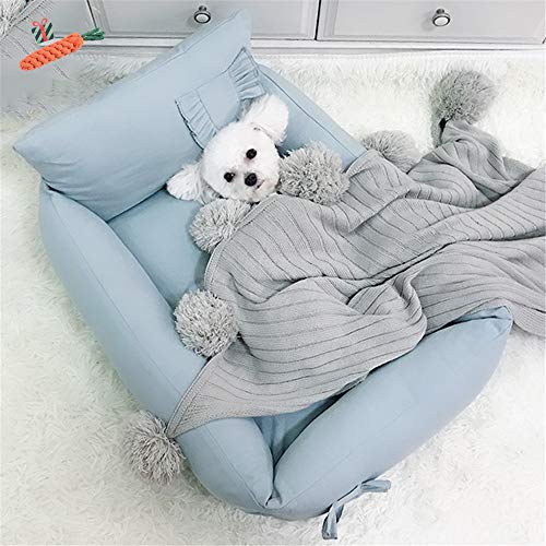 Mateju Hundebett für Katzen und Hunde mit Plüsch, Deluxe Platz Baumwolle Hundesofa Hundematte weichem rutschfest Katzenbett (M,Blau) von Meiju