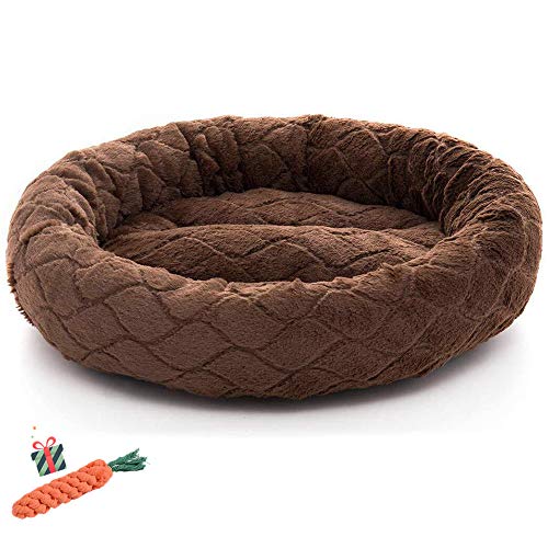 Mateju Hundebett für Katzen und Hunde mit Plüsch, Deluxe Rund in Doughnut-Form Hundesofa Hundematte weichem rutschfest Katzenbett (55 * 55cm,Brown) von Meiju