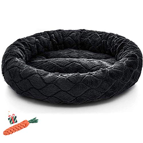 Mateju Hundebett für Katzen und Hunde mit Plüsch, Deluxe Rund in Doughnut-Form Hundesofa Hundematte weichem rutschfest Katzenbett (55 * 55cm,Schwarz) von Meiju