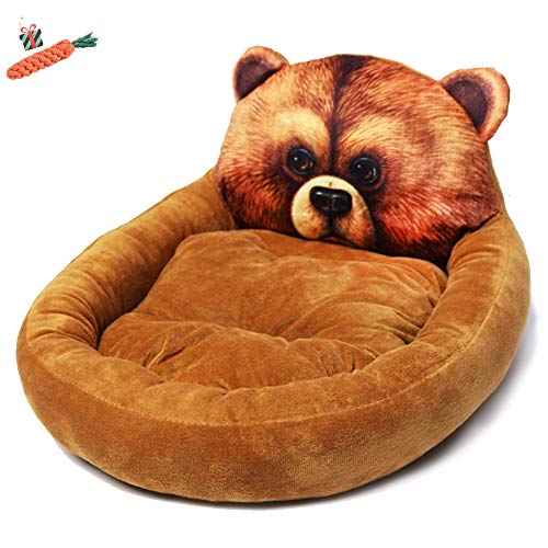 Mateju Hundebett für Katzen und Hunde mit Plüsch, Deluxe Rund in Doughnut-Form Hundesofa Hundematte weichem rutschfest Katzenbett (Large,Braunbär) von Meiju