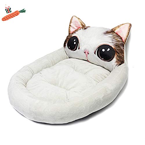 Mateju Hundebett für Katzen und Hunde mit Plüsch, Deluxe Rund in Doughnut-Form Hundesofa Hundematte weichem rutschfest Katzenbett (Large,Große Augenkatze) von Meiju