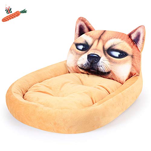 Mateju Hundebett für Katzen und Hunde mit Plüsch, Deluxe Rund in Doughnut-Form Hundesofa Hundematte weichem rutschfest Katzenbett (Large,Shiba Inu) von Meiju