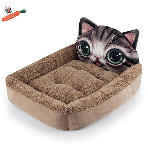 Mateju Hundebett für Katzen und Hunde mit Plüsch, Deluxe Rund in Doughnut-Form Hundesofa Hundematte weichem rutschfest Katzenbett (Large,Smiley-Katze) von Meiju