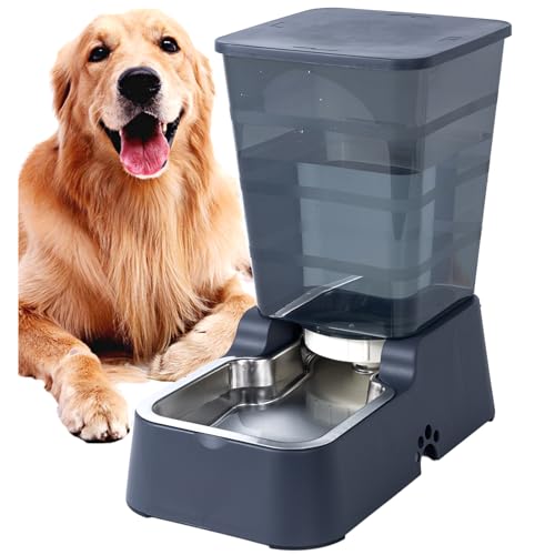 Meikuler Automatischer Wasserspender für Hunde und Katzen, große Kapazität, 5 l, für Katzen und mittelgroße und große Hunde mit Edelstahlnapf (Schwarz, 5 l) von Meikuler