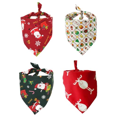 Meiliyizu Speicheltuch für Haustiere mit Weihnachtsdruck, 4 Stück, Weihnachts-Haustier-Bandana, weiche Baumwoll-Lätzchen mit festlichem Muster für Hunde und Katzen, perfekt für Urlaubsgefühl, Typ A von Meiliyizu