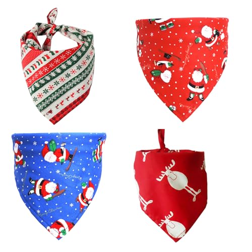 Meiliyizu Speicheltuch für Haustiere mit Weihnachtsdruck, 4 Stück, Weihnachts-Haustier-Bandana, weiche Baumwoll-Lätzchen mit festlichem Muster für Hunde und Katzen, perfekt für Urlaubsgefühl, von Meiliyizu