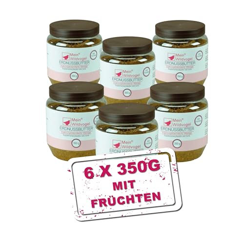 Mein Wildvogel Erdnussbutter mit Früchten 6 x 350g, nährstoffreiches Fettfutter mit Sonnenblumenkerne Gartenvögel. Ganzjähriges Weichfutter für Ihre Vögel, ohne Gentechnik von Mein Wildvogel