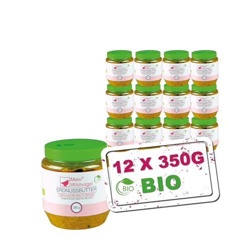 MeinWildvogel Bio Erdnussbutter 12x 350g, nährstoffreiches Fettfutter mit Sonnenblumenkerne für Wildvögel und Gartenvögel. Ganzjähriges Weichfutter/Peanut Butter für Ihre Vögel, ohne Gentechnik MeinWildvogel Bio Erdnussbutter 12x 350g, nährstoffreiches Fettfutter mit Sonnenblumenkerne für Wildvögel und Gartenvögel. Ganzjähriges Weichfutter/Peanut Butter für Ihre Vögel, ohne Gentechnik von Mein Wildvogel