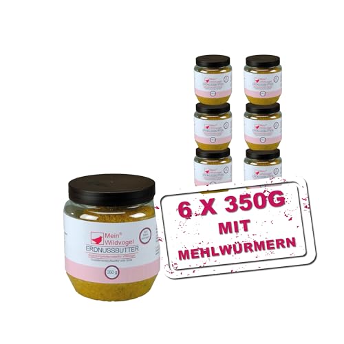 Mein Wildvogel MeinWildvogel Erdnussbutter mit Mehlwürmern 6 x 350g, nährstoffreiches Fettfutter mit Sonnenblumenkerne Gartenvögel. Ganzjähriges Weichfutter für Ihre Vögel, ohne Gentechnik von Mein Wildvogel