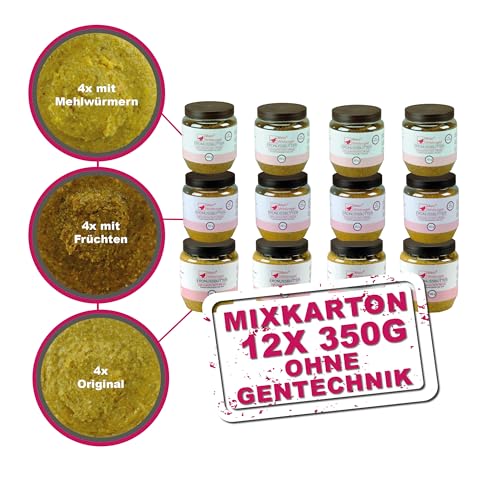 MeinWildvogel Erdnussbutter Mix-Karton 12x 350g, nährstoffreiches Fettfutter mit Sonnenblumenkerne für Wildvögel und Gartenvögel. Ganzjähriges Weichfutter für Ihre Vögel, ohne Gentechnik von Mein Wildvogel