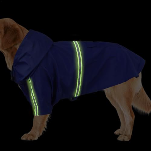 Meindin Hunde-Regenmantel, wasserdicht und winddicht, leicht zu tragen, wasserdicht und winddicht, verstellbar, mit Kapuze, atmungsaktiv, reflektierend, für Spaziergänge im Freien von Meindin