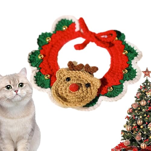 Meindin Schal für Hunde und Katzen, Weihnachtsmann, gestrickter Schal für Hunde und Katzen, weiches und verstellbares gestricktes Haustier-Katzenhalsband mit Glöckchen-Anhänger für Haustier-DOS, von Meindin