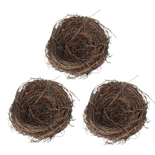 Vogelnest, handgefertigt, gewebter flacher Boden, 10 cm, gewebtes Rattan-Vogelnest, Vogelkäfig-Ornamente, Käfigzubehör, Naturkunst, Handwerk, Vogelnest, Fensterdekoration, 3 Stück von Meindin