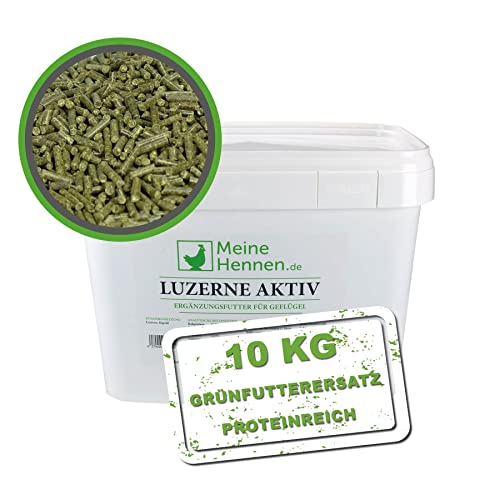 Meine Hennen Luzerne AKTIV PELLETS - Faserreiche Alfalfa Pellets für Hühner, Ergänzungsfutter, 10kg Eimer mit Dosierlöffel, sorgt für gesunde Darmflora, stärkt die Abwehrkräfte von Meine Hennen