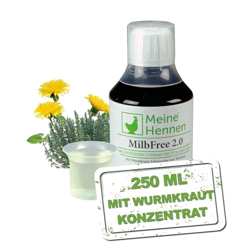 Meine Hennen MilbFree 2.0 250 ml Trinkwasserzusatz, zur Unterstützung bei einem Milbenbefall, mit ätherischen Ölen ideal für Hühner, Wachteln und anderes Geflügel von Meine Hennen