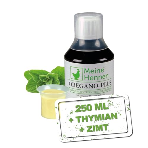 Meine Hennen Oregano-Plus 250 ml, Oregano,Thymian und Zimt Ergänzungsfuttermittel für Hühner, Tauben und Wachteln. Für Ihr Geflügel zur Unterstützung der Darmfunktion, sowie des Stoffwechsels von Meine Hennen