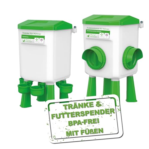 MeineHennen Futterautomat 4 Kg und Wasserspender 8 L für Hühner - hygienischer Futterspender und Geflügeltränke/Tränke im Set - abnehmbare Füße - BPA-Frei von Meine Hennen