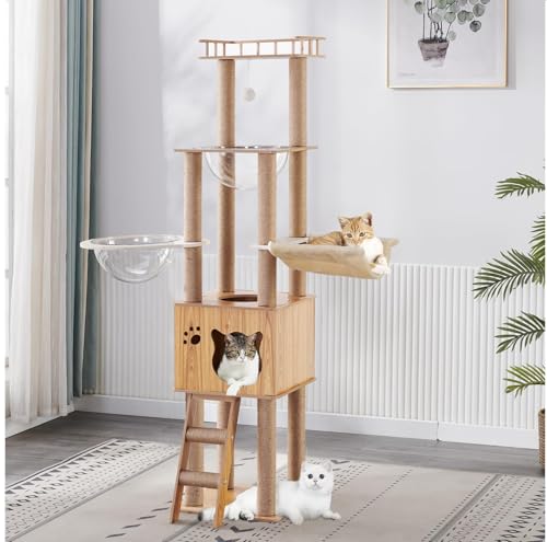 Mekidulu 155cm Cat Tree Cat Scratching Post Large with Space Capsule, Jute Scratching Post, Ladder, Cave, Cat Toy, Plush Platforms Cat Scratching Post von Mekidulu