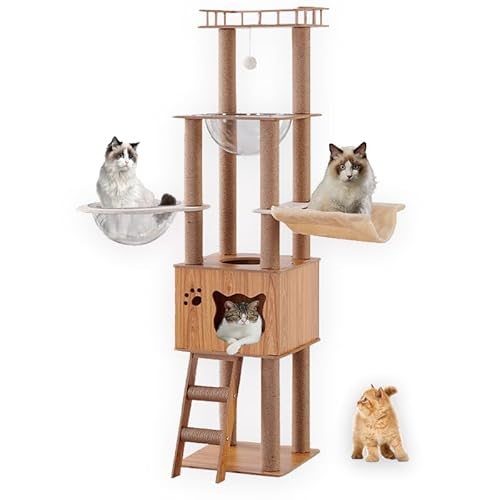 Mekidulu 155cm Cat Tree Cat Scratching Post Large with Space Capsule, Jute Scratching Post, Ladder, Cave, Cat Toy, Plush Platforms Cat Scratching Post von Mekidulu