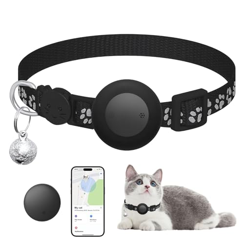 Meltrck Katzenhalsband mit Glocke, kompatibel mit Airtag(nur iOS), Katzenhalsband mit zerbrechlicher Sicherheitsschnalle für Kätzchen, Katze（Schwarz） von Meltrck