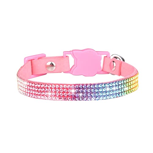 2 verstellbare Größen, farbige Strass-Katze, mit Krawatte, Mädchen, Katze mit Metallschnalle, verstellbar, Welpe für Katze, Haustiergeschenk, Katzenfutter für Magen, Ausweis, Rosa, Größe S von Memmyly