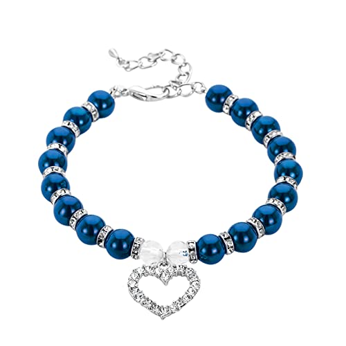 Pearls And Diamonds Hundekette für Hunde, Katze, verstellbar, Diamantblitz, für erwachsene Hunde, kleine Rassen, Senioren (Blau, L) von Memmyly