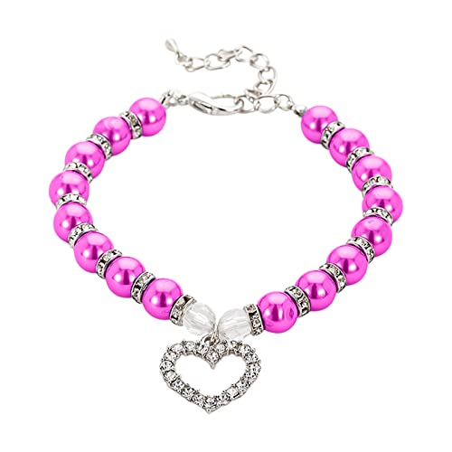 Pearls And Diamonds Hundekette für Hunde, Katze, verstellbar, Diamantblitz, für erwachsene Hunde, kleine Rassen, Senioren (Hot Pink, L) von Memmyly