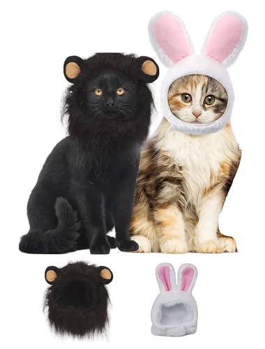 Katzenkostüme – Löwenmähne für Katze und Katze, Hasenohren für Katzen, schwarze Löwenmähne, Halloween, Weihnachten, lustiges Katzenkleidungszubehör für große Katzen, kleine Hunde (Schwarz, Größe L) von MenPetsonline