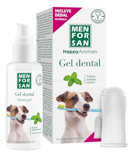 MENFORSAN Zahngel für Hunde, 60 ml, Minzgeschmack, inklusive Geschenk-Fingerhut von Menforsan