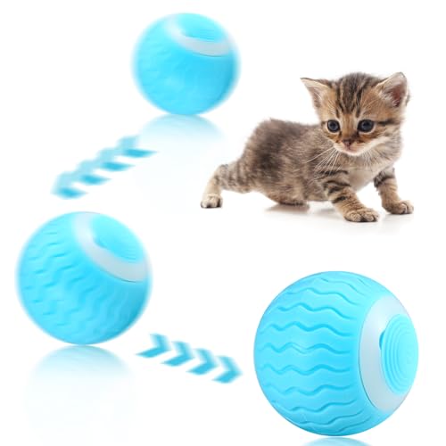 Interaktiver Katzenball, selbstbewegender Katzenball, Katzenrollball mit LED-Blitzlicht, 2 Modi, federnder Gummiball, lustiges interaktives Haustierspielzeug für Kätzchen zum Trainieren von Meng Jiaran