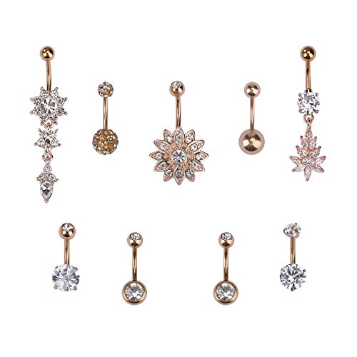 Bauchnabelpiercing Nabelpiercing Kugeln Nabelpiercing Chirurgenstahl Piercing Bauchnabel Schmuck 9 Stück Roségold von MengH-SHOP