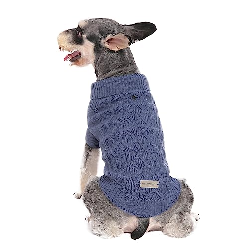 MengMengDa, Hundepullover für kaltes Wetter, Zopfmuster, warme Kleidung für Chihuahua, Bulldogge, Dackel, Mops, Yorkie, Hunde-Outfits für kleine Hunde und mittelgroße Hunde (Dunkelblau, XS) von MengMengDa