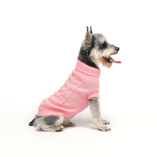 MengMengDa, Hundepullover für kaltes Wetter, Zopfmuster, warme Kleidung für Chihuahua, Bulldogge, Dackel, Mops, Yorkie, Hunde-Outfits für kleine Hunde und mittelgroße Hunde (Rosa, XS) von MengMengDa