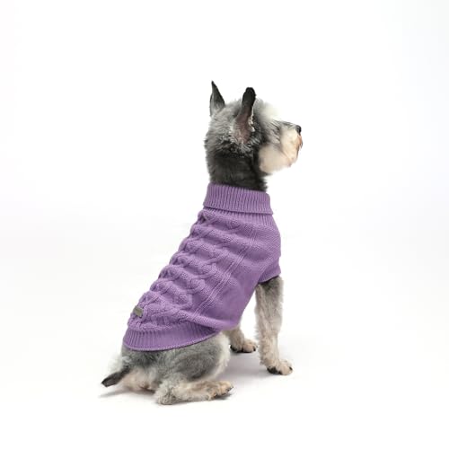 MengMengDa, Hundepullover für kaltes Wetter, Zopfmuster, warme Kleidung für Chihuahua, Bulldogge, Dackel, Mops, Yorkie, Hunde-Outfits für kleine und mittelgroße Hunde (Puple S) von MengMengDa