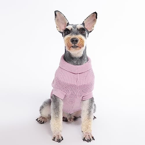 MengMengDa Haustier-Hundepullover, Hundekleidung, elastisch, bequem, Rollkragen, warm, Winter, Welpen, Strickwaren, Pullover für kleine und mittelgroße Hunde (Rosa, M) von MengMengDa