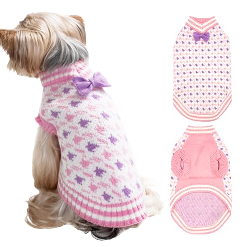 MengMengDa Samll Hundepullover für Mädchen, Haustier, V-Ausschnitt, Hundepullover für Zwergspitz, Bichon, Frisé, Mops, kaltes Wetter, Outfit, formelles Kleid (Rosa, L) von MengMengDa