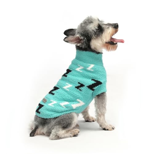 MengMengDa Hundepullover, Hundepullover, Hundekleidung, kaltes Wetter, Zopfstrickwaren, dick, warme Outfits für mittelgroße Hunde (Türkis, L) von MengMengDa