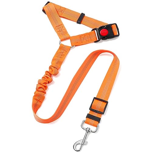 Hunde Sicherheitsgurt Auto Einstellbar Hundegurt Anschnallgurt Hundegurt Kopfstütze Ruckdämpfung Mit reflektierenden Streifen für alle Hunde und Katzen (Orange) von Menmamenma