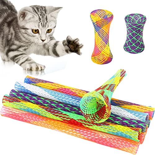 Menmamenma 10 Stück Katzen-Federspielzeug-Set, bunte Nylon-Mesh-Sticks Interaktives Katzenspielzeug, Jagen, interaktives Frühlingsspielzeug für Katzen und Kätzchen von Menmamenma