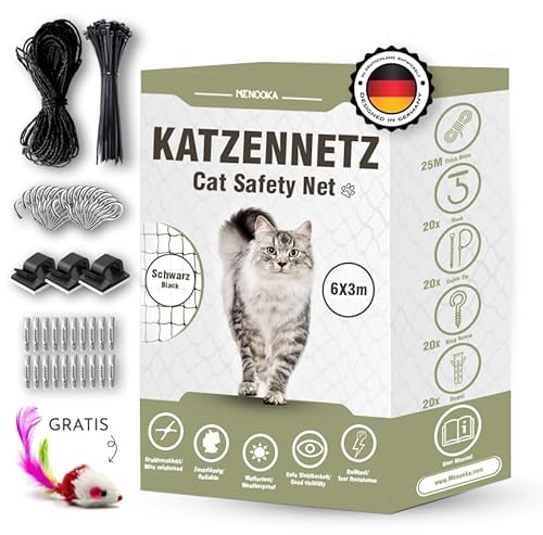 Menooka - Katzennetz für Balkon ohne Böhren - katzennetz - katzengitter Fenster - Vogelnetz - Katzennetz Balkon - Katzennetz Fenster - Befestigungsset inklusive - kabelbinder (6x3) von Menooka