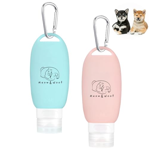 Meow&Woof Futtertube zum Befüllen Hund - 2er Set Hunde Leberwurst Tube 90ml mit Karabiner - auslaufsicher, leicht zu befüllen - Zubehör für Hundetraining als Belohnung (1 Grün 1 Rosa) von Meow&Woof