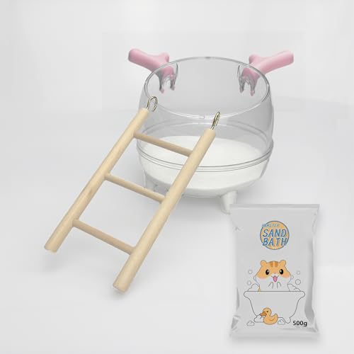 Meow&Woof Hamster Sand Bad Container, Easy Clean Plastic Bowl, Kleintier große Staub Badehaus mit Sand und Treppen, Badewanne Käfig Zubehör für syrische Gerbil Hamster (Pink) von Meow&Woof