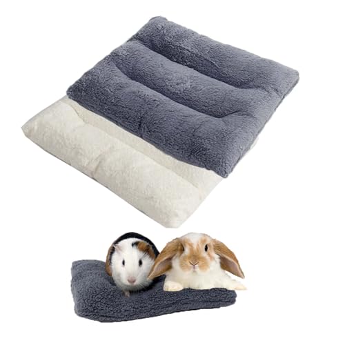 Meow&Woof Waschbare Bettmatte für Meerschweinchen, warme Fleece-Unterlage für Kaninchen, Ratten, Igel, Chinchilla, wiederverwendbar, weiche Kaninchen-Bettwäsche und Zubehör, 2 Stück, Grauweiß von Meow&Woof