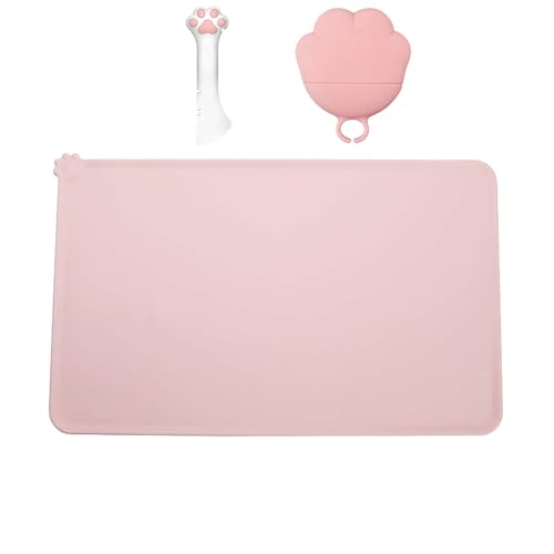 Meow&Woof Premium Silikon Hundefuttermatte Katzendosendeckel und Löffel Combo (Pink) von Meow&Woof