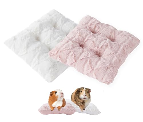 Meow&Woof Waschbare Meerschweinchen-Bettwäschematten – weiche Fleece-Unterlage für Kaninchen, Ratten, Igel und Chinchilla – wiederverwendbares Hasmter-Bett und Zubehör für Kleintiere, 2 x 25 cm, Rosa von Meow&Woof