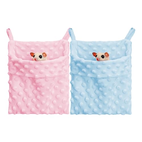 Meow&Woof Sugar Glider Bonding Pouch Tragetasche mit verstellbarem Gurt für Gleiter, Frettchen, Ratten, Igel, Hamster, kleine Haustiere, Schlafsack, 2 Stück, Rosa und Blau von Meow&Woof