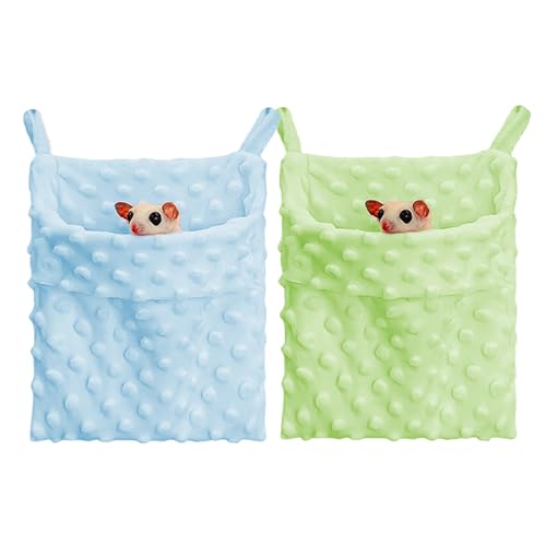 Meow&Woof Sugar Glider Bonding Pouch Tragetasche mit verstellbarem Gurt für Gleiter, Frettchen, Ratten, Igel, Hamster, kleine Haustiere, Schlafsack, 2er-Pack, Blau und Grün von Meow&Woof