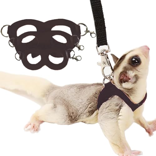 Sugar Glider Geschirr und Leine, Set für Kleintier-Training, Spaziergänge, Weste für Eichhörnchen, Hamster, Ratten, Schwarz, 3 Stück von Meow&Woof